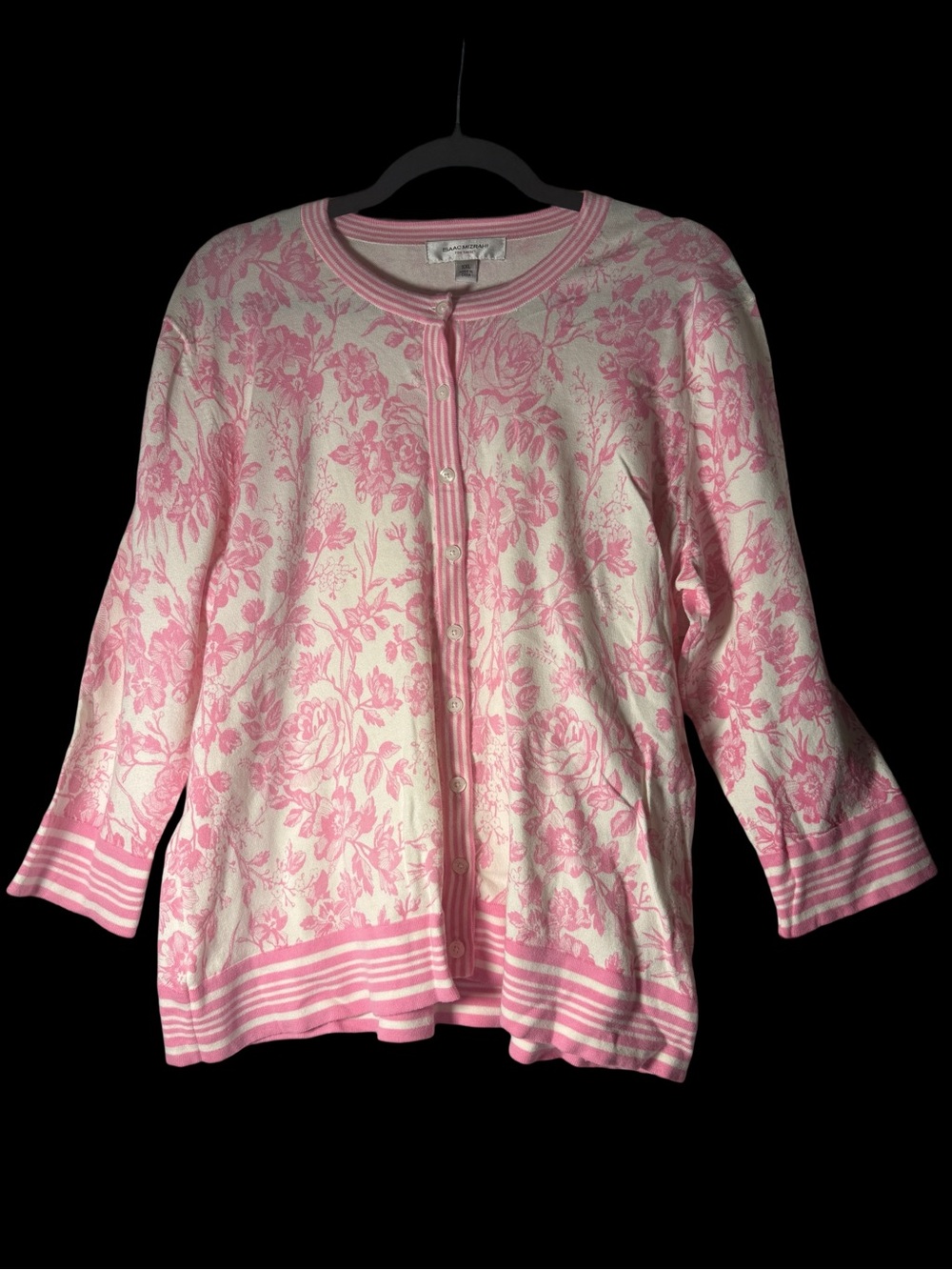 Isaac Mizrahi Pink and Cream Floral Button-Front Cardigan
